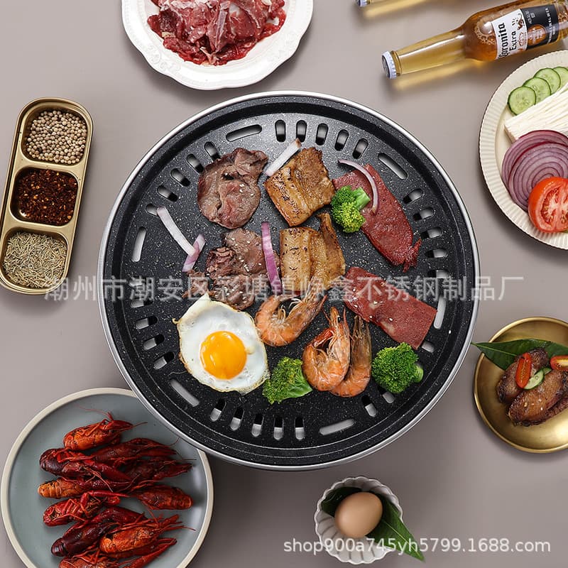 Korean charcoal barbecue stove, commercial household round barbecue stove, tea making, outdoor baking pan, camping portable 2