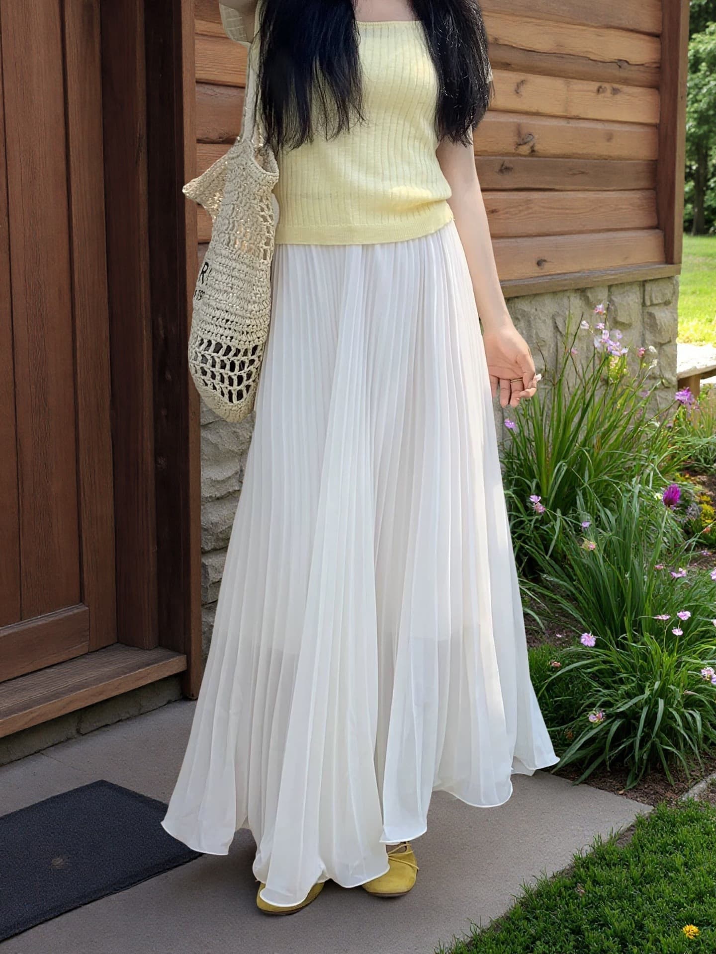 Shiffon summer pleated skirt, fitted long skirt, high waist, A-line 3