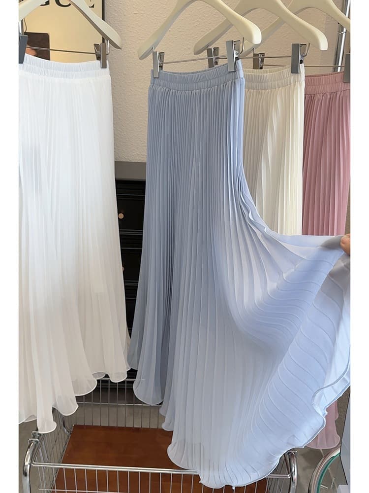 Shiffon summer pleated skirt, fitted long skirt, high waist, A-line 4