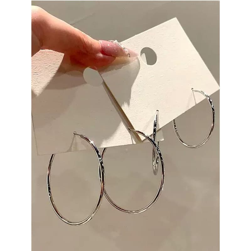 Qiao Yan's Thoughts Zhao Liying same style silver plain hoop earrings 2026 new hot style cool style hoop earrings for women 2