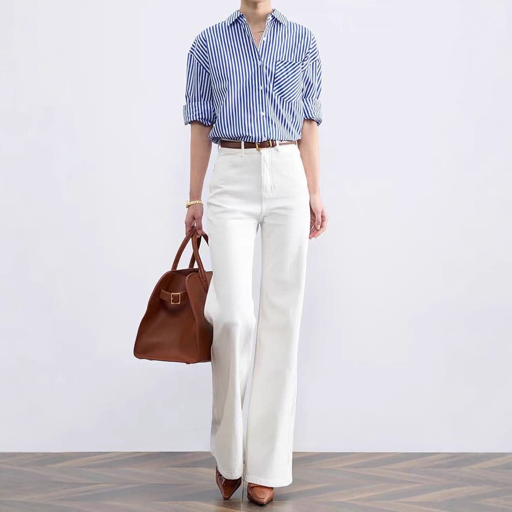 White Tabi, trousers, colored jeans, high-quality style, high waist, loose straight fit 2
