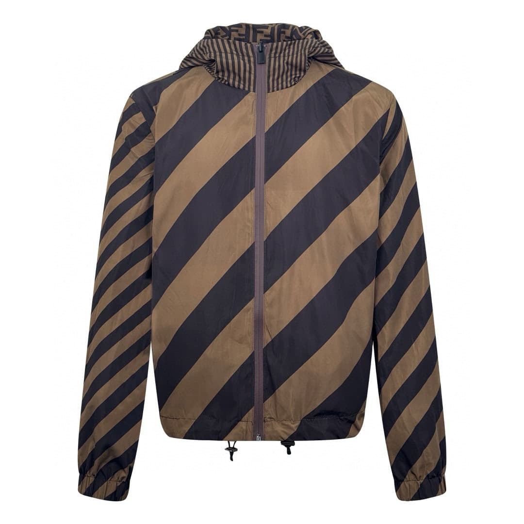 Foreign trade supply wholesale dense woven nylon fabric double F printed double-sided wear men's hooded jacket men jacket 3