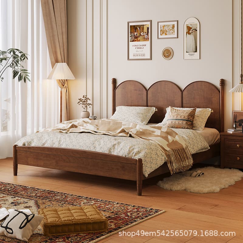 Double bed 2 meters 1 meter 8 Nordic modern simple 1.5 meters small apartment mid-century American retro master bedroom solid wood bed 2