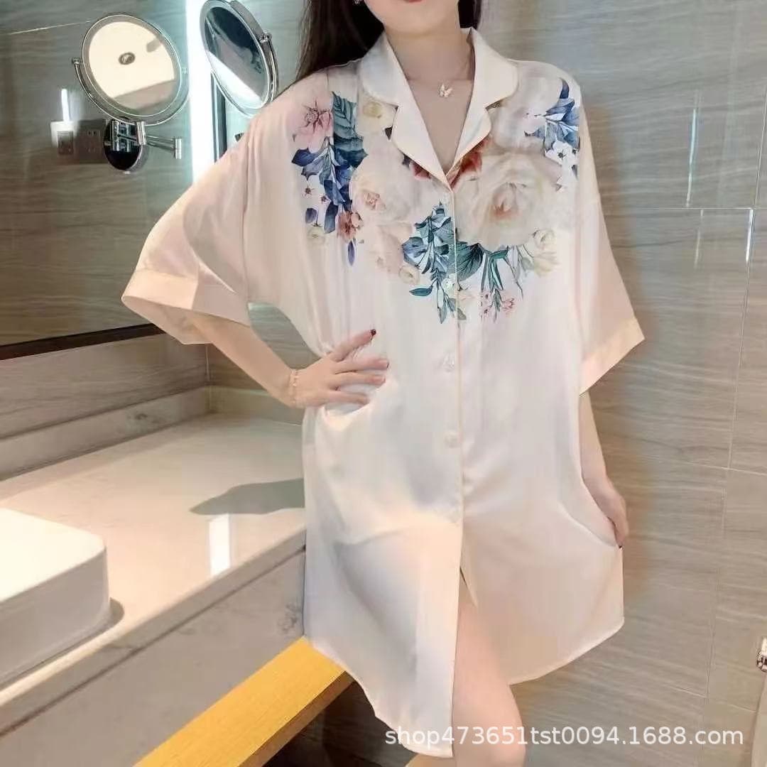 Thin silk pijama, skirt, sexy cardigan, shirt, V-neckline 4