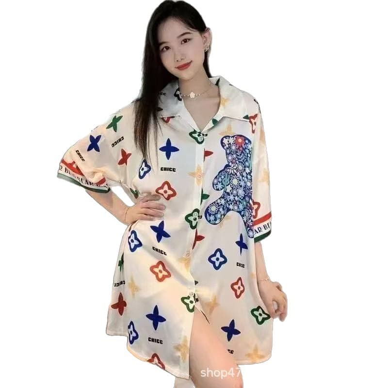 Thin silk pijama, skirt, sexy cardigan, shirt, V-neckline 5
