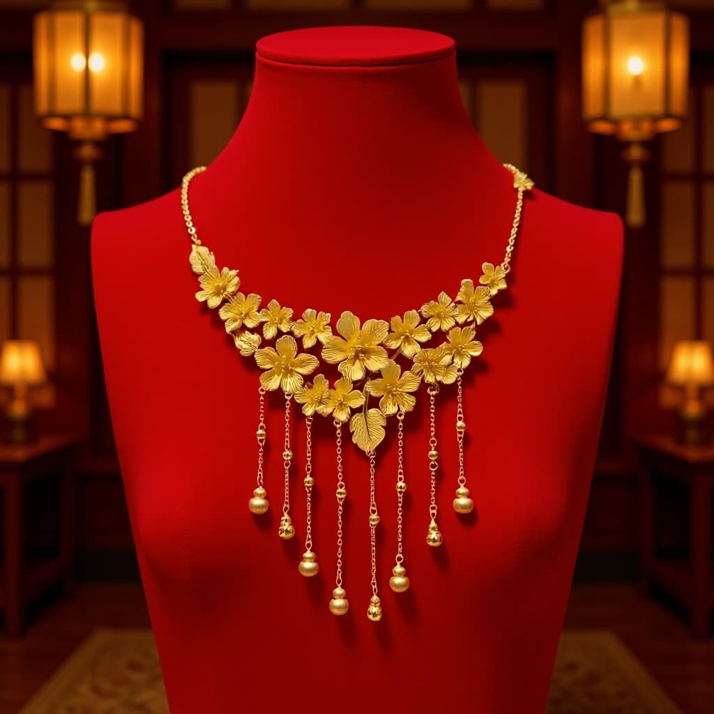Vietnamese ancient sand gold bridal wedding pendant, flowery tassel necklace, fashionable high-end wedding supplies