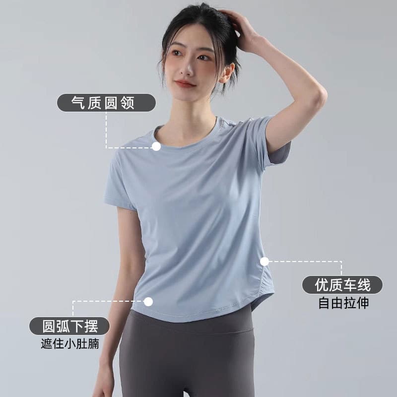 Summer yoga clothing, thin quick dry breathable sports T-shirt for gym, with short sleeve, for running 3