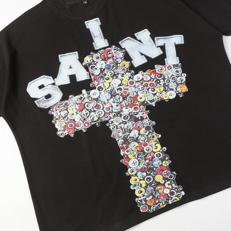 Saint Boxy Fit Cross Printed Oversized Short Sleeve Men's T-Shirt 4