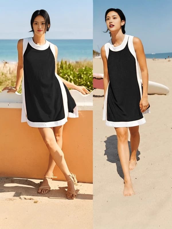 Summer T-shirt with a round collar, shorts, Amazon