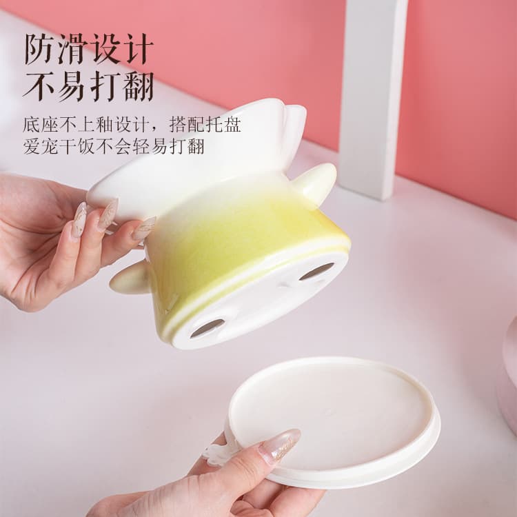 Flower ceramic pet bowl high-foot slow-food slanted neck protection cat dog slow-food bowl prevent choking food bowl prevent spitting food bowl 3