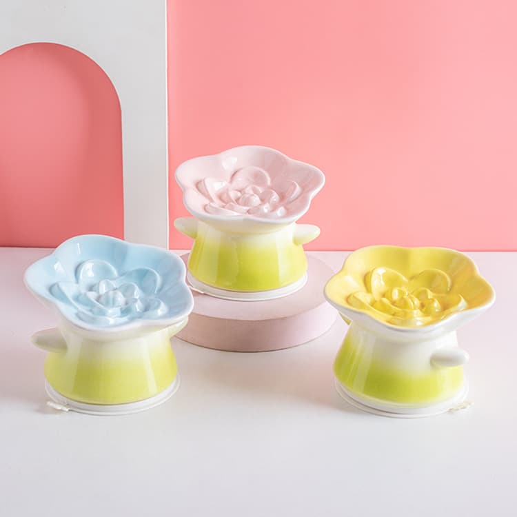 Flower ceramic pet bowl high-foot slow-food slanted neck protection cat dog slow-food bowl prevent choking food bowl prevent spitting food bowl