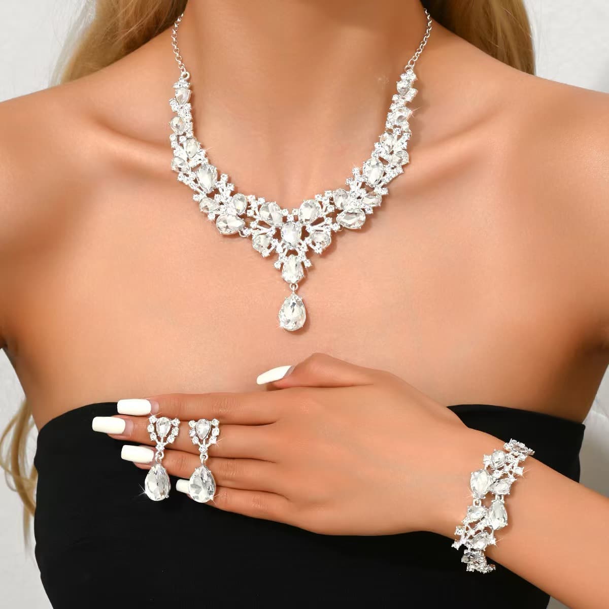 Necklace and bracelet for bride, chain, high-end set, jewelry, 3 piece set 2