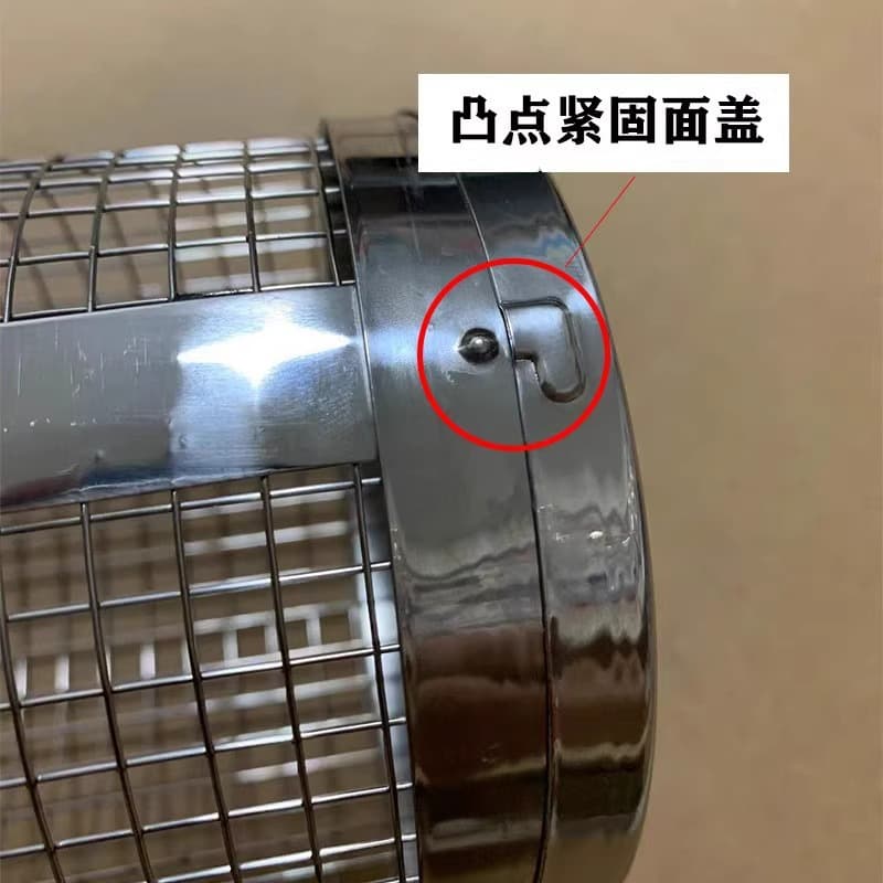 Cylindrical rotating barbecue cage with wooden handle, outdoor picnic BBQ grill net, stainless steel portable rolling barbecue grill 4