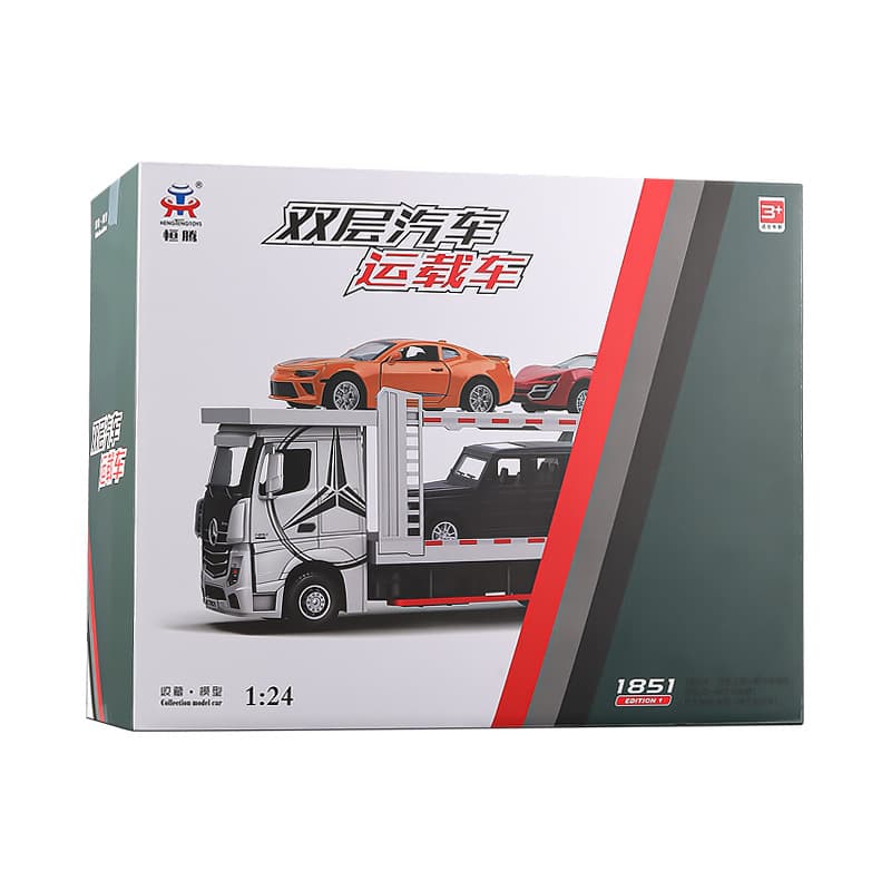 Metal big trailer for boys, double-layer car model, transport, toy car 5
