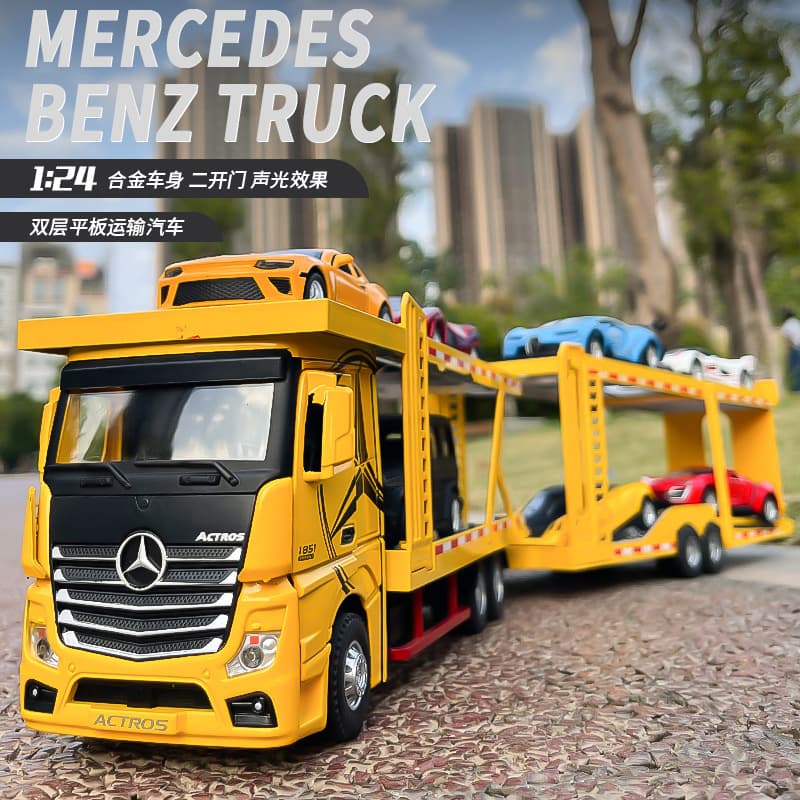 Metal big trailer for boys, double-layer car model, transport, toy car 1