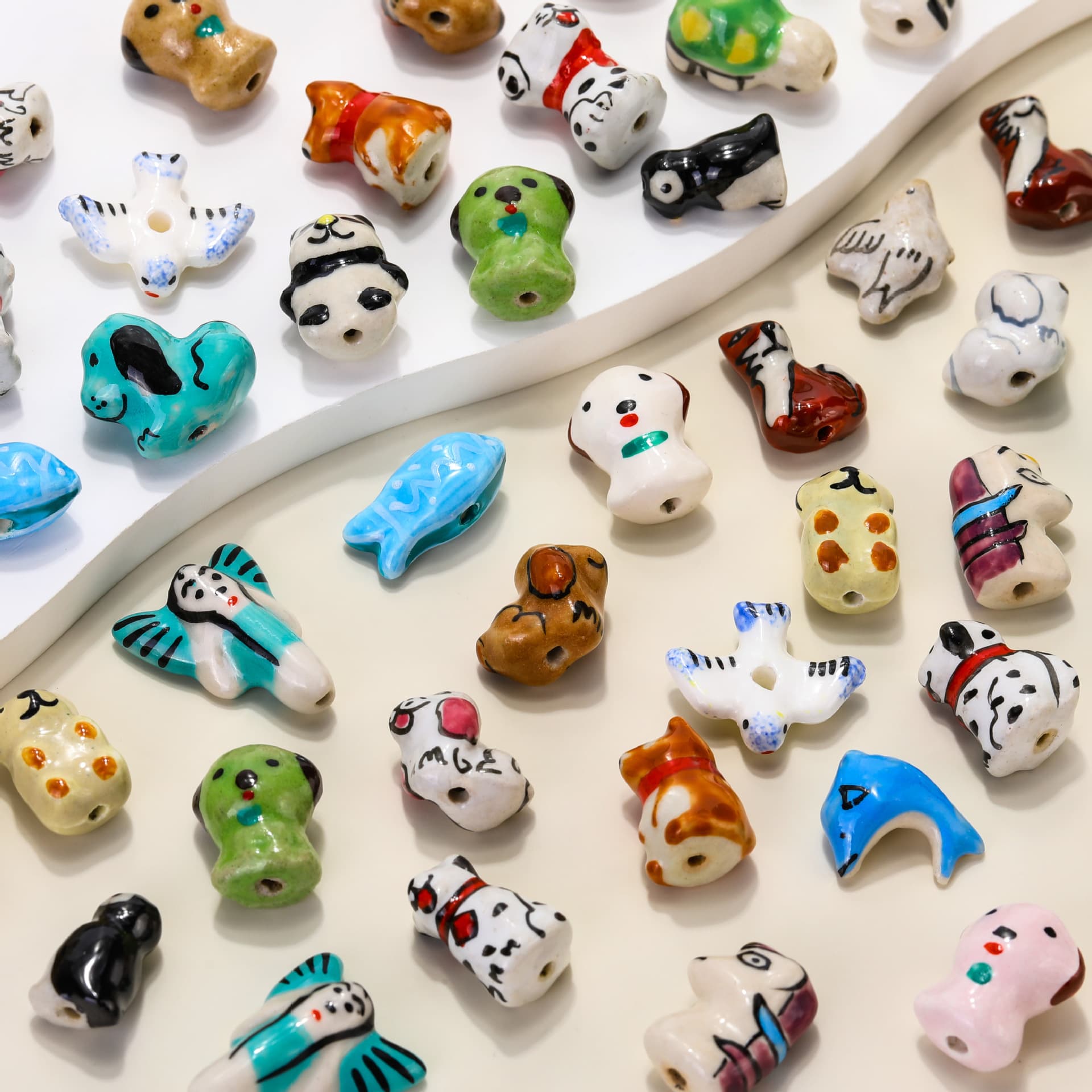 Ceramic beads with animals, accessory, accessories, handle, bracelet, hand painting, with little bears, DIY 1
