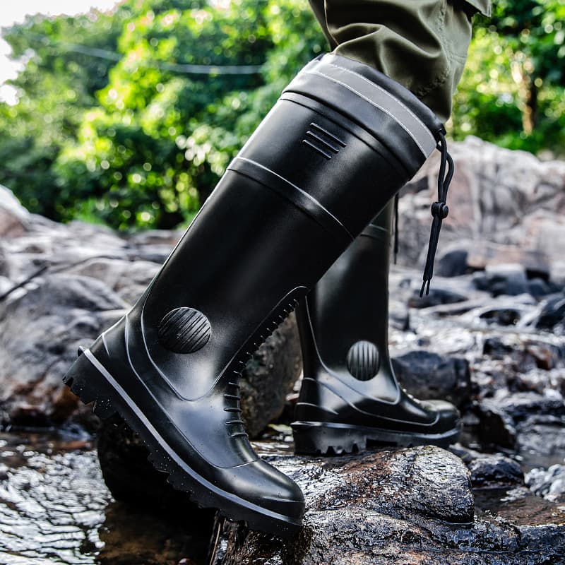 Beam type steel toe rain boots, anti-smash and anti-stab steel plate rain boots, high tube, thickened, wear-resistant, anti-snake bite, wild fishing safety rubber shoes 5