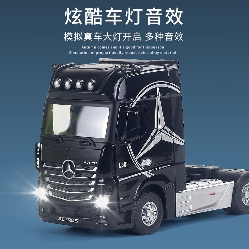 Mercedes Benz, big metal car model, trailer, transport, realistic truck, toy car, scale 1:24 3