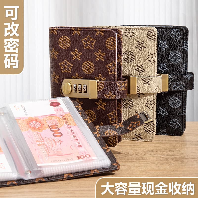 Money clip book 2025 new password lock accounting book A6 password lock storage book large capacity cash saving book 1