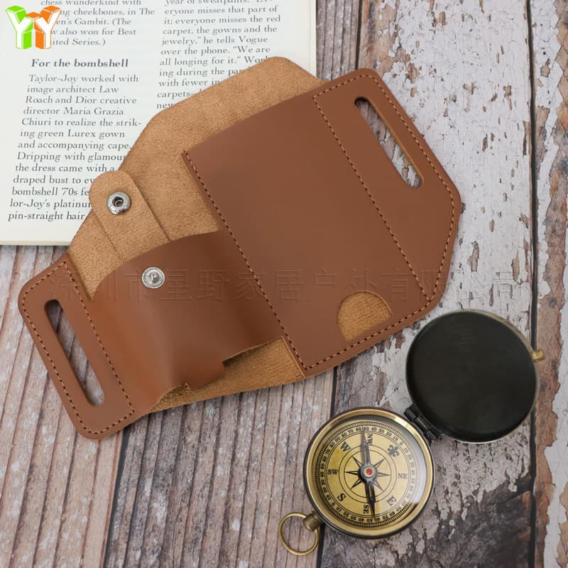 Outdoor tactical tool holster EDC outdoor survival PU leather knife holster Folding knife compass storage holster 2