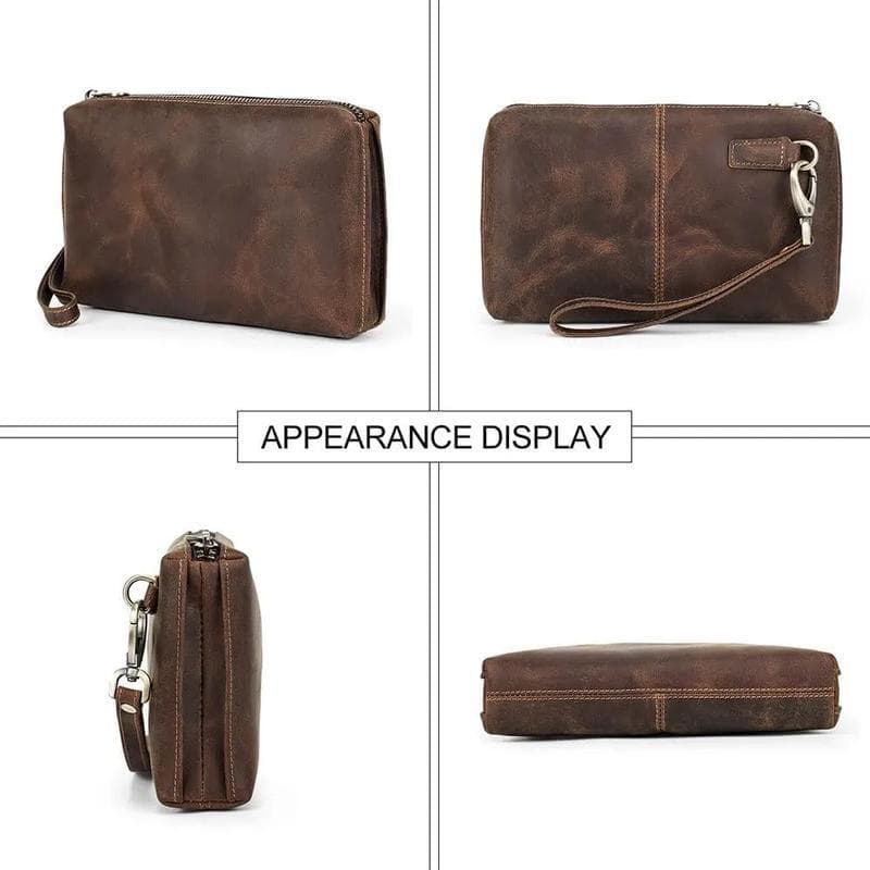 [Mens Clutch Bag Leather Wallet Crazy Horse Leather Vintage] 3