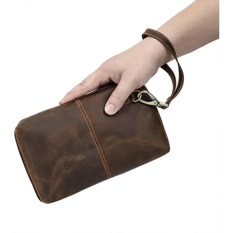 [Mens Clutch Bag Leather Wallet Crazy Horse Leather Vintage] 4