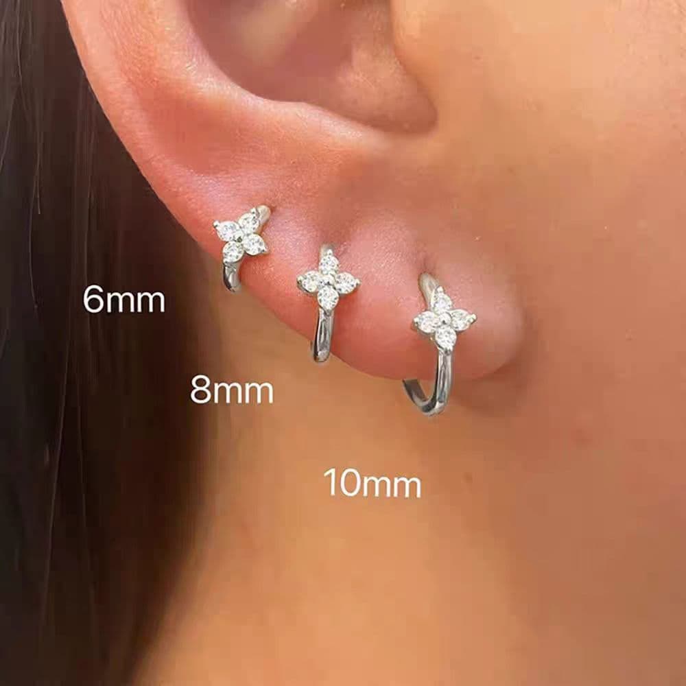 Fashionable earrings with zircon, trend set, European style, four-leaf clover, simple and elegant design, 3 piece set 2