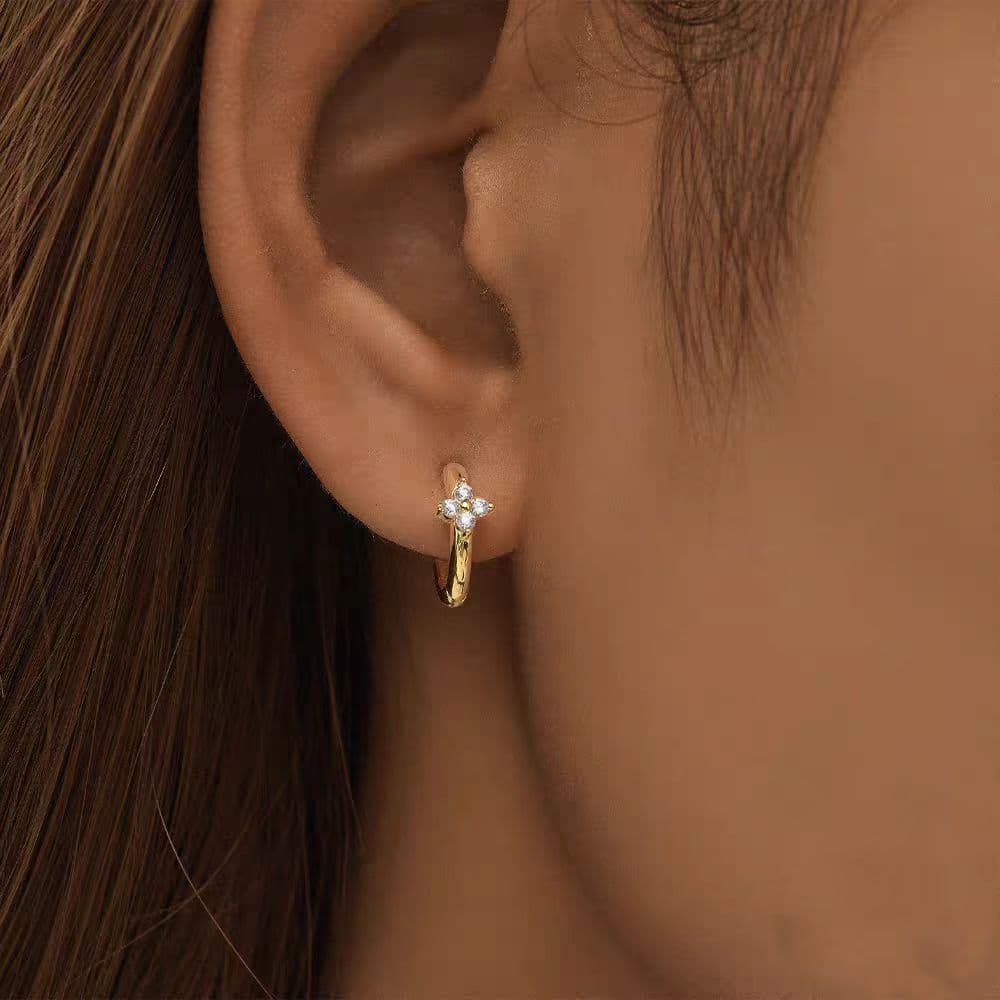 Fashionable earrings with zircon, trend set, European style, four-leaf clover, simple and elegant design, 3 piece set 3