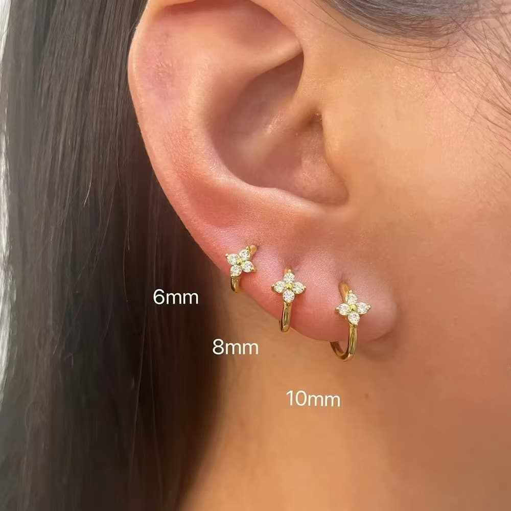 Fashionable earrings with zircon, trend set, European style, four-leaf clover, simple and elegant design, 3 piece set 1