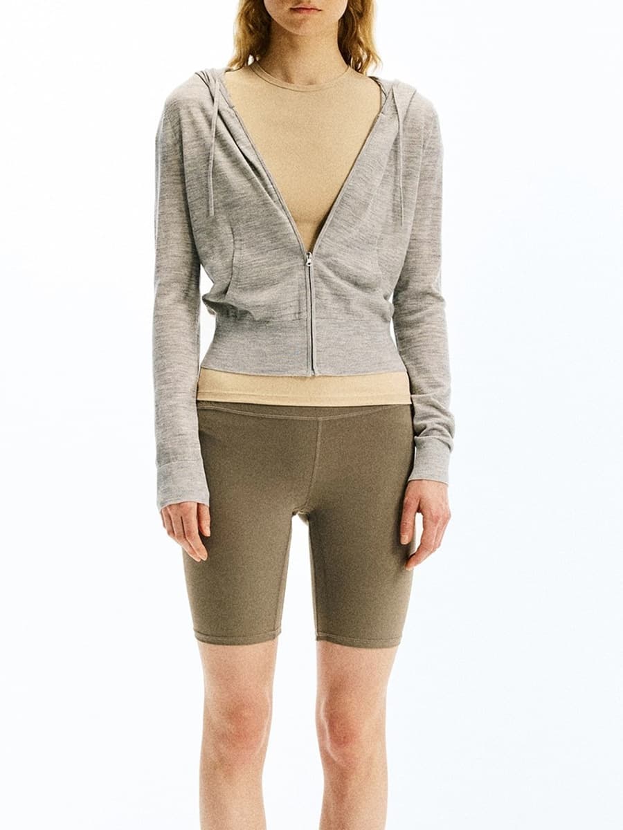 Classic base woolen sweater with hood with zipper, elastic fitted cardigan, brace, demi-season jacket 3