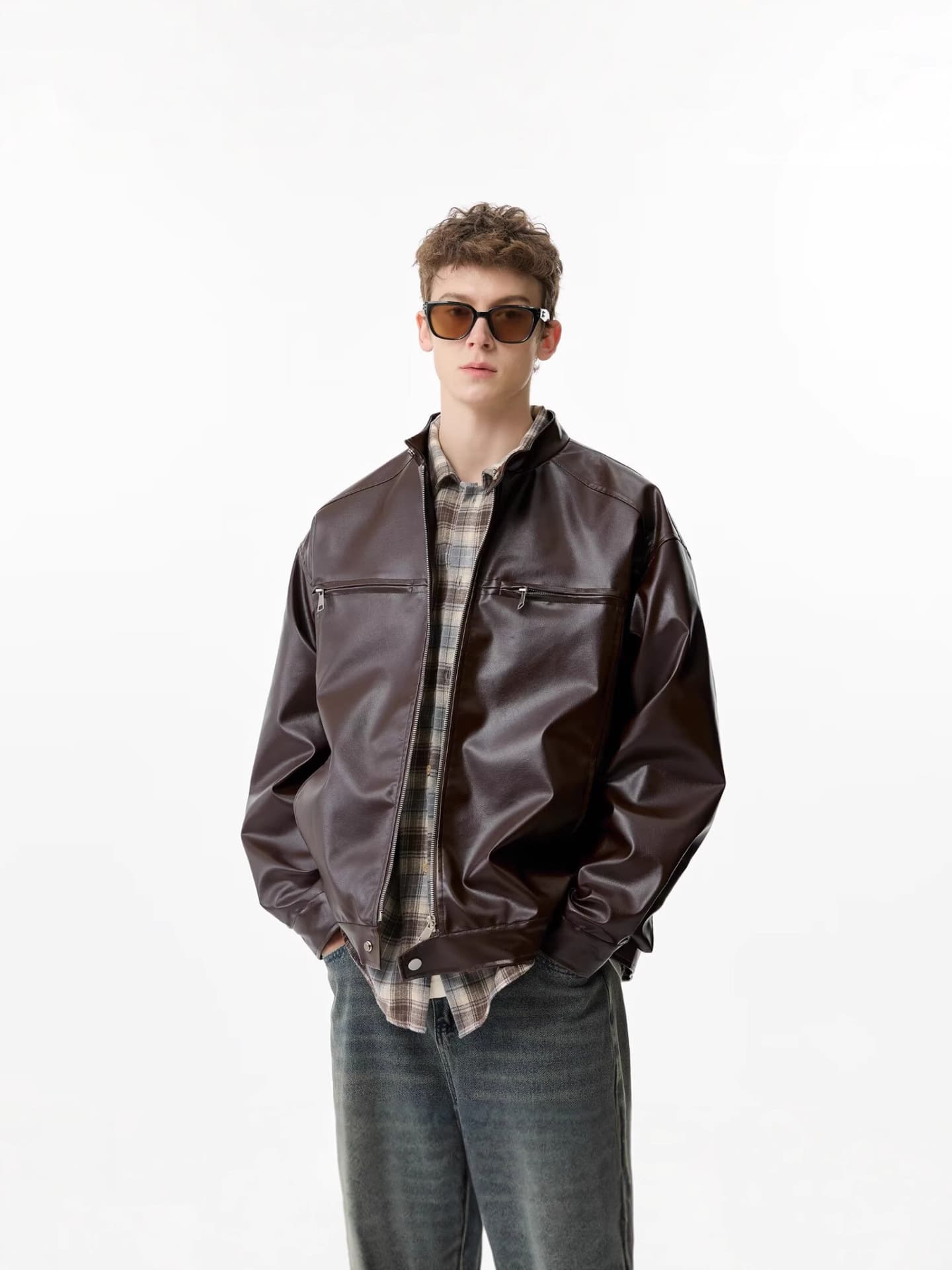 Polyurethane demi-season Japanese retro jacket, oversize, American style 2