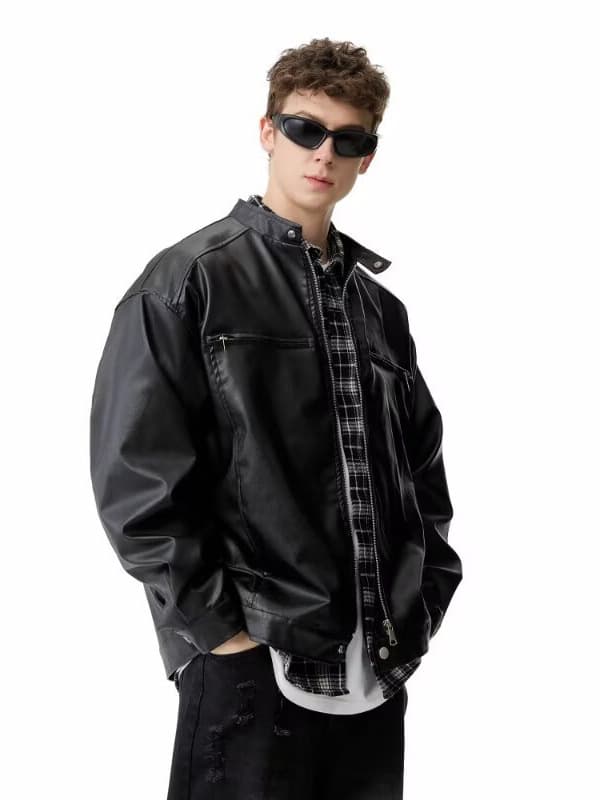 Polyurethane demi-season Japanese retro jacket, oversize, American style 3