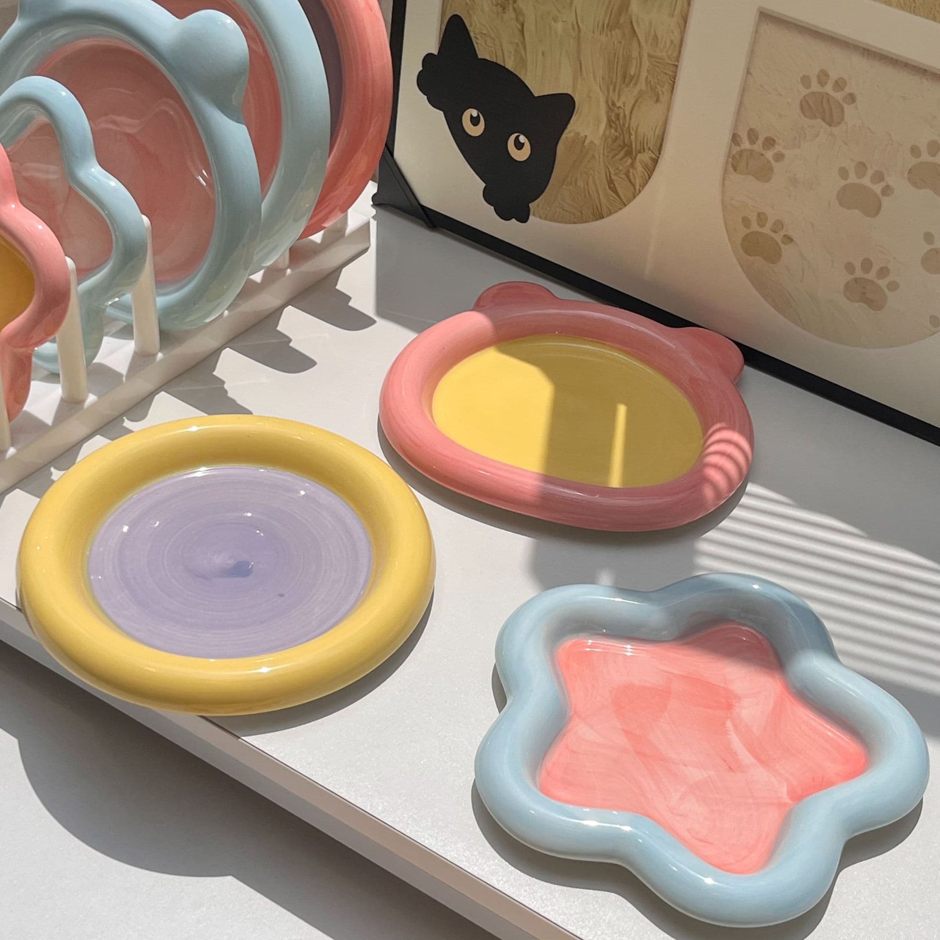 Cat bowl ceramic tank plate dish cat food pot rice bowl rice anti -overturned cat drinking water bowl dog bowl food pot pet supplies 4