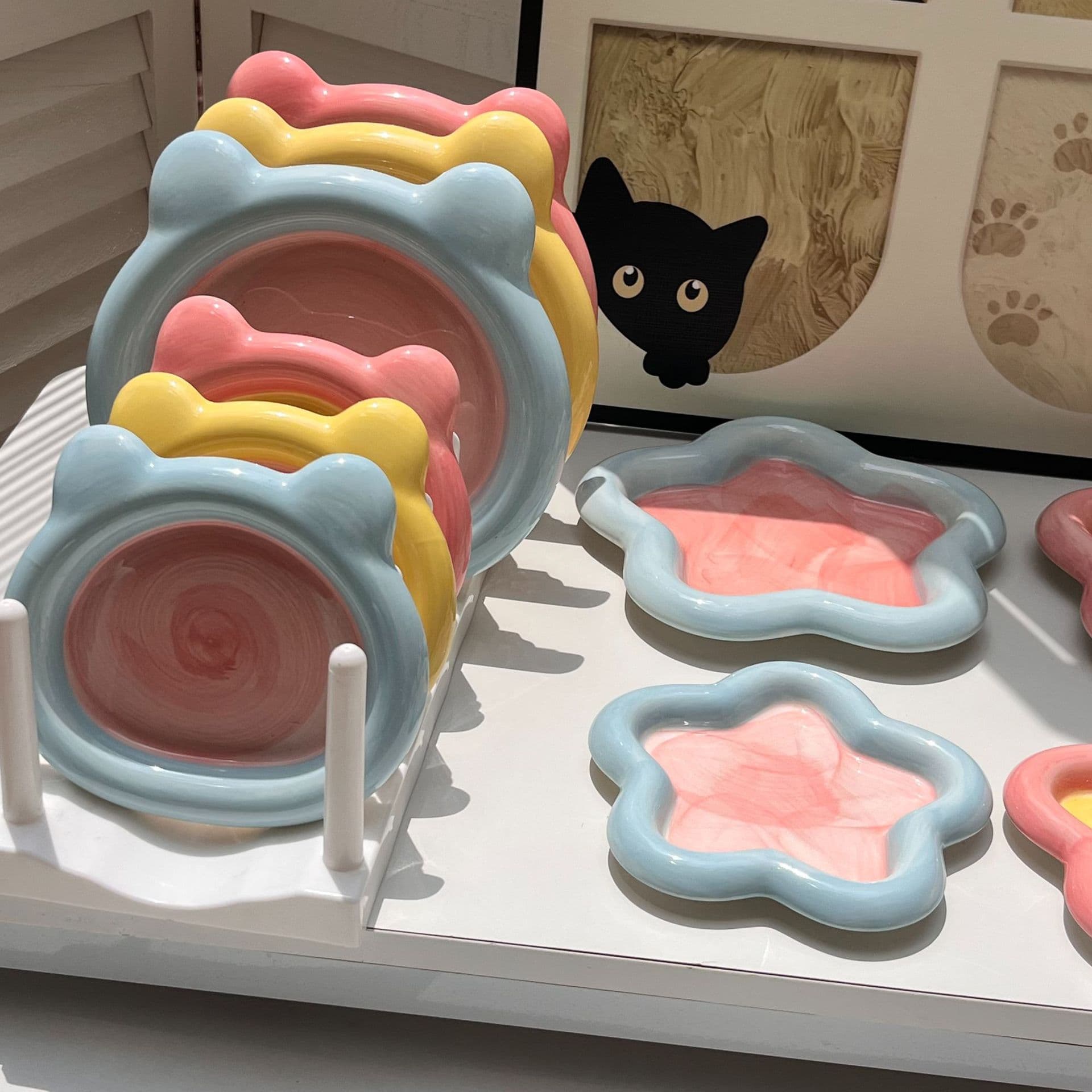 Cat bowl ceramic tank plate dish cat food pot rice bowl rice anti -overturned cat drinking water bowl dog bowl food pot pet supplies 1