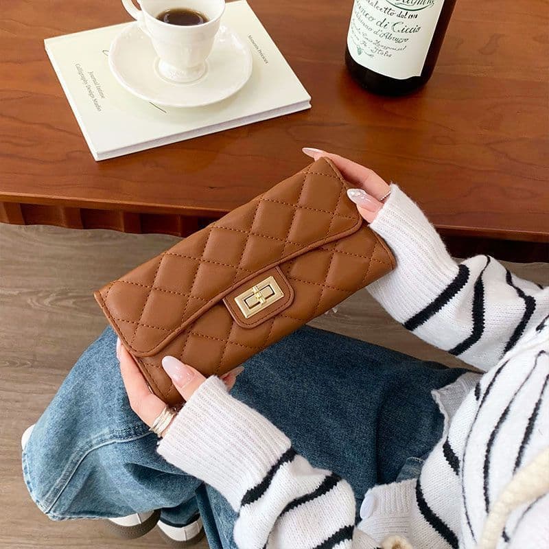 Brand capacious long wallet with diamond pattern with zipper, Chanel style 3