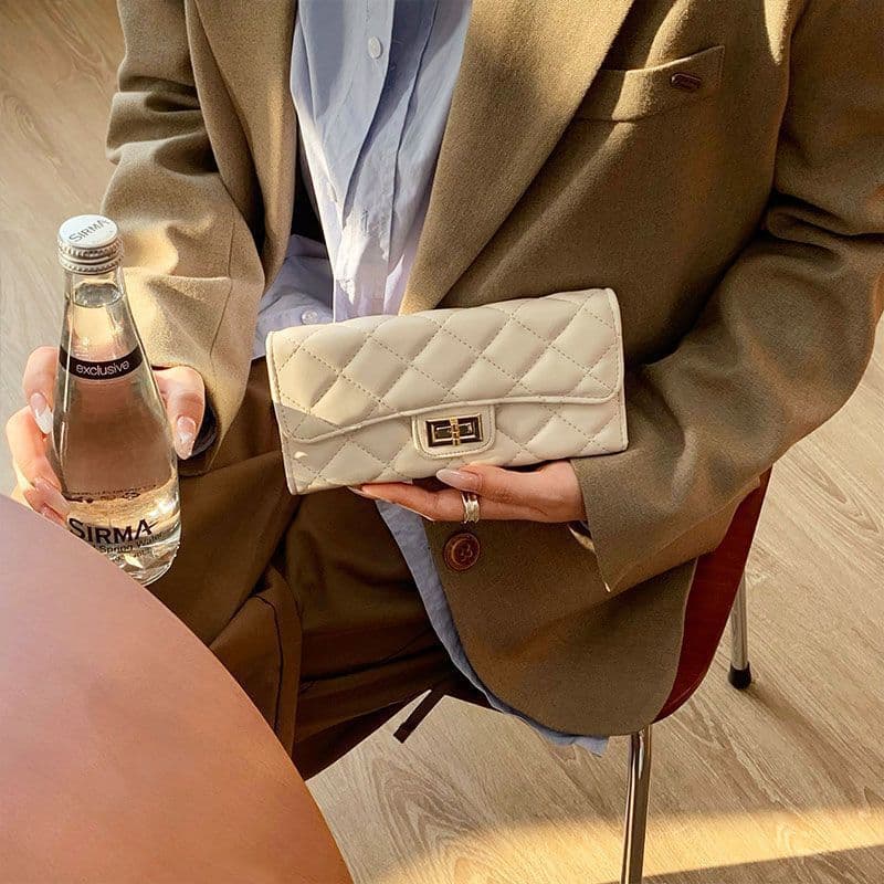 Brand capacious long wallet with diamond pattern with zipper, Chanel style 4