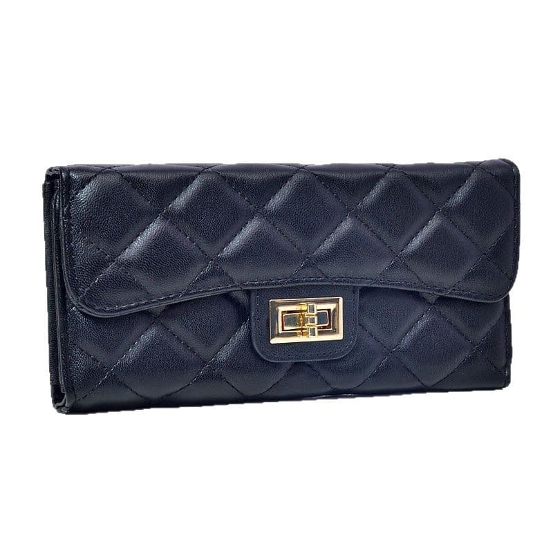 Brand capacious long wallet with diamond pattern with zipper, Chanel style 5