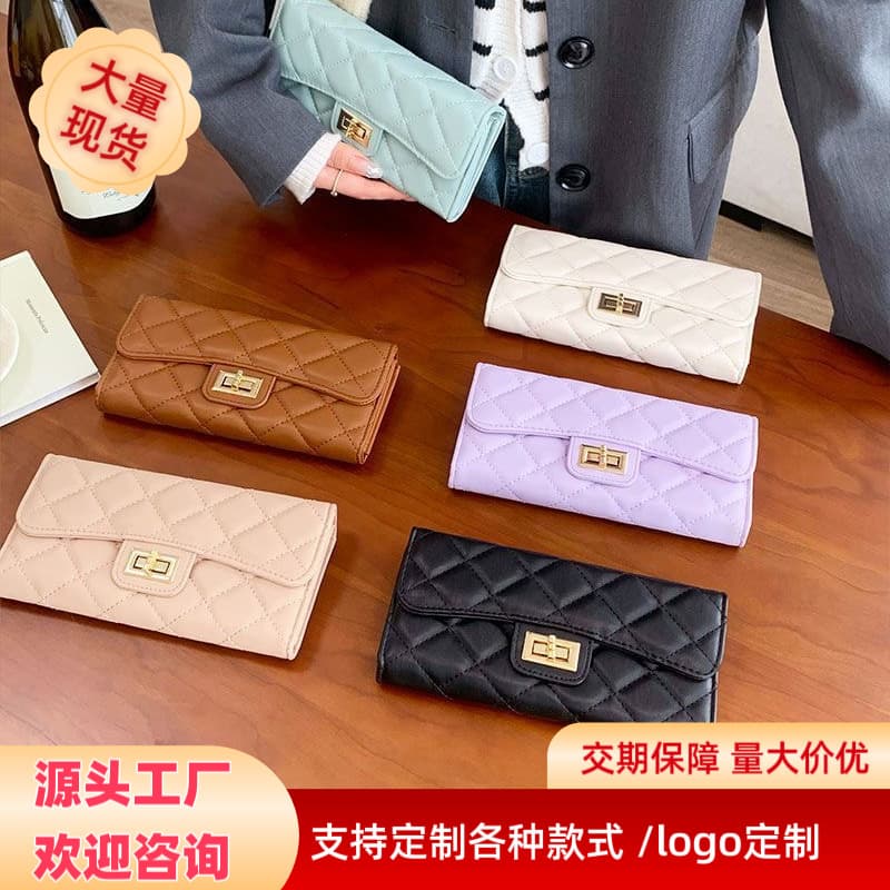 Brand capacious long wallet with diamond pattern with zipper, Chanel style 1
