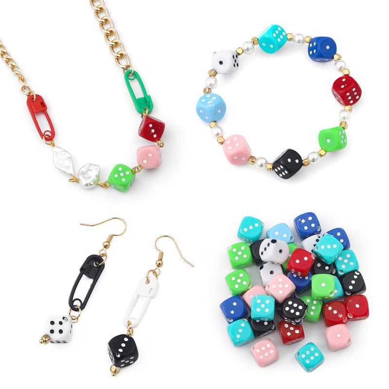 Acrylic cartoon two-color dice, pendant handmade, necklace and earrings, accessory, keychain, DIY 3