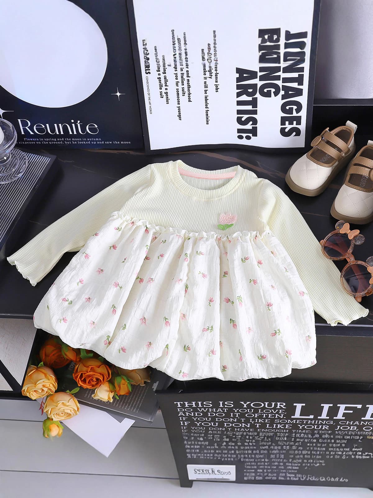 Long-sleeve, autumn small princess costume, skirt, cute dress, children's flashlight, new collection, flowered, western style 2