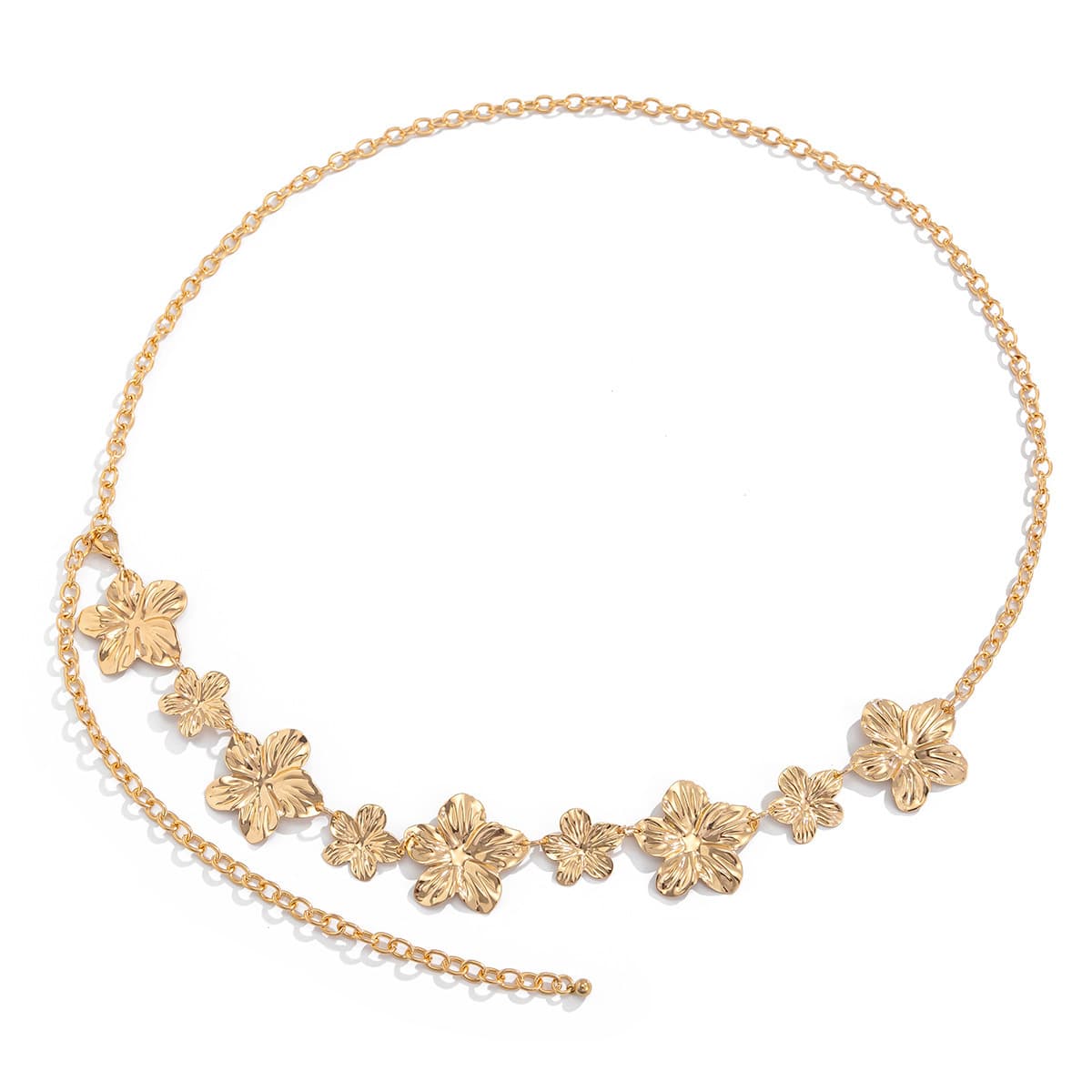 European and American cross-border new alloy five-petal flower waist chain summer hollow flower splicing fashion versatile personalized body chain 5