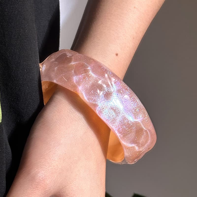 Cross-border round colorful glitter smudged texture bracelet Simple round Mermaid Ji colorful fashionable resin bracelet 2