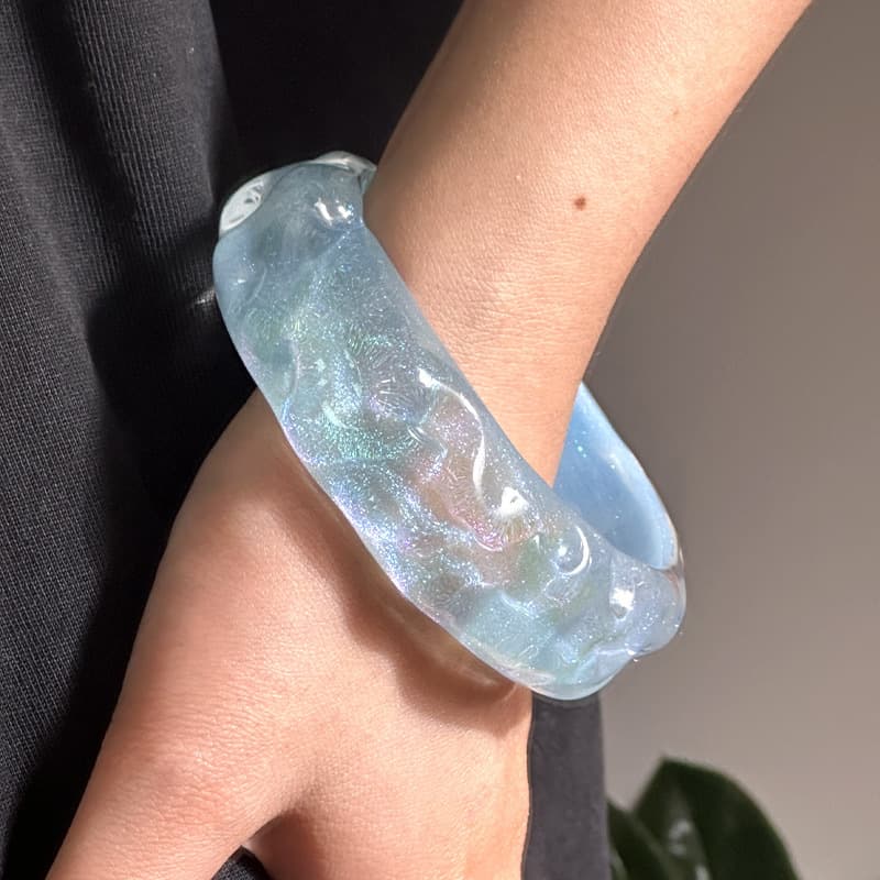 Cross-border round colorful glitter smudged texture bracelet Simple round Mermaid Ji colorful fashionable resin bracelet 3