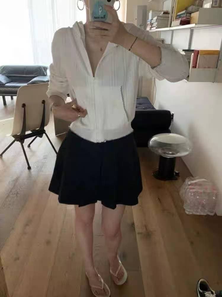 Nowadays, Korean niche Ba Naijia 2025 autumn slimming hooded hollow zipper knitted cardigan jacket air-conditioned shirt for women 5