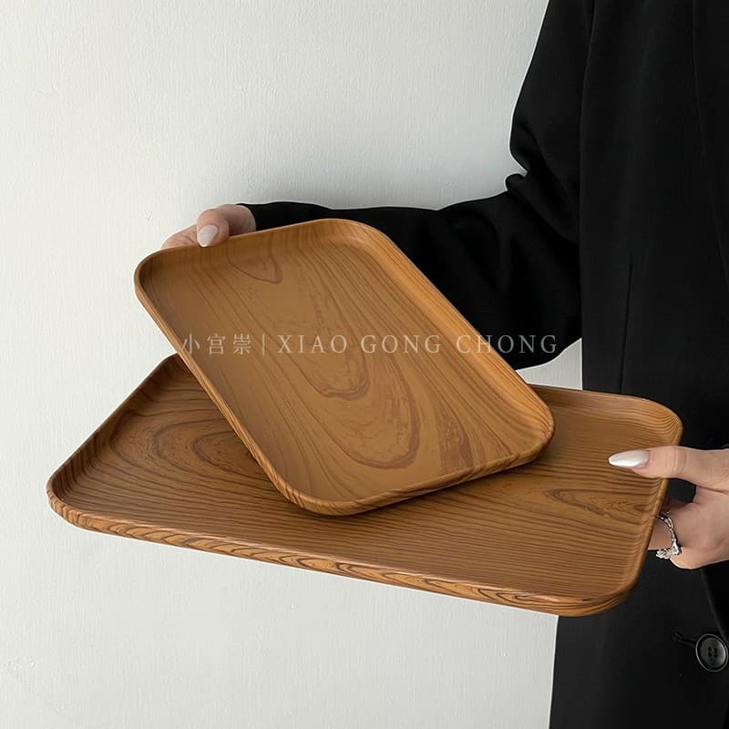 Ins style imitation wood grain plastic tray rectangular tea tray dinner plate cafe dessert plate cake plate dessert plate 2