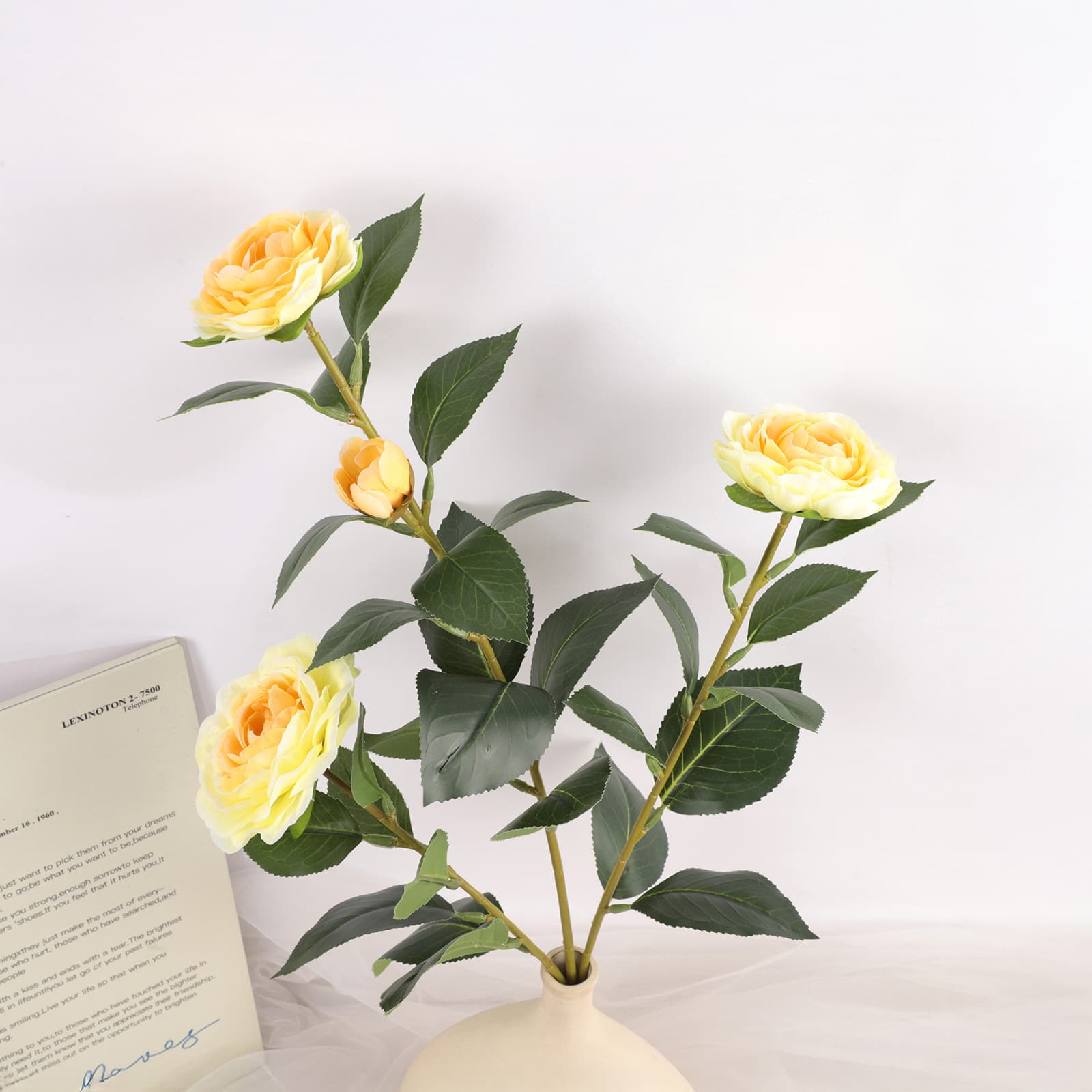 Camellia bud single flower arrangement camellia fake flower artificial flower wedding hotel home decoration manufacturer flowers and green plants 2