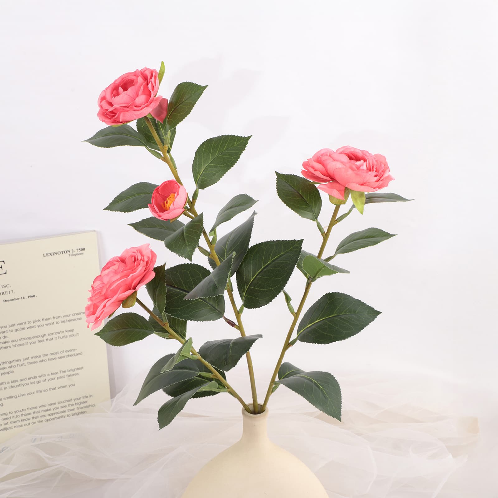 Camellia bud single flower arrangement camellia fake flower artificial flower wedding hotel home decoration manufacturer flowers and green plants 4