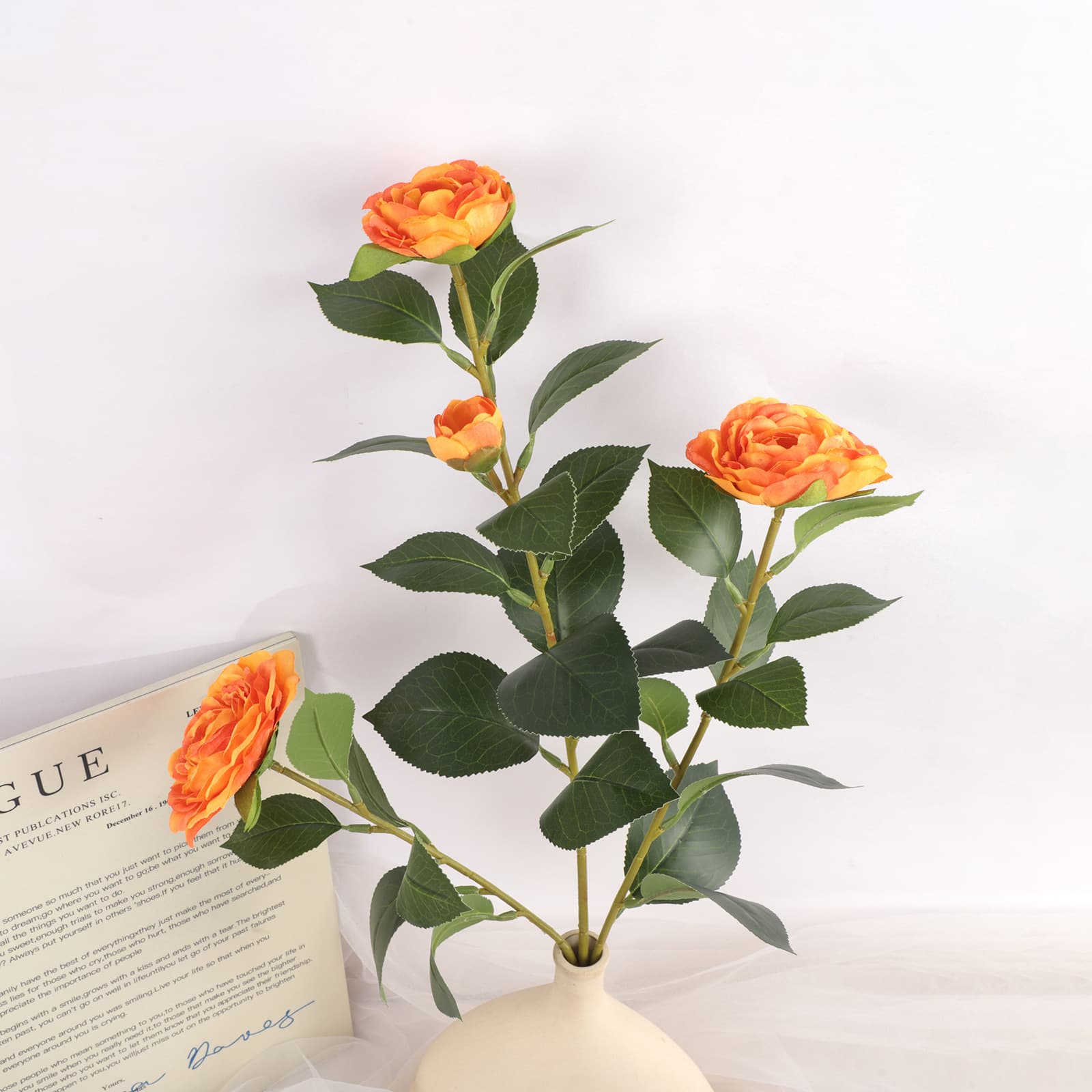 Camellia bud single flower arrangement camellia fake flower artificial flower wedding hotel home decoration manufacturer flowers and green plants