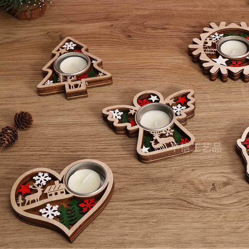 Christmas creative wooden candle holder holiday party decoration ornaments atmosphere candle holder table decoration props 2