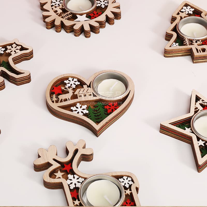 Christmas creative wooden candle holder holiday party decoration ornaments atmosphere candle holder table decoration props 3